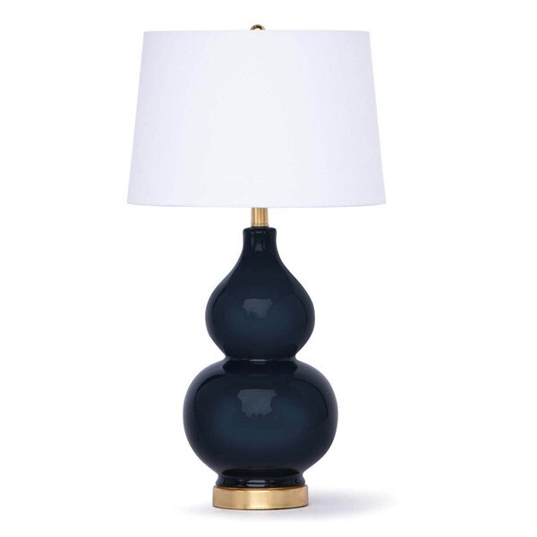 Deep navy and natural brass coastal lamp